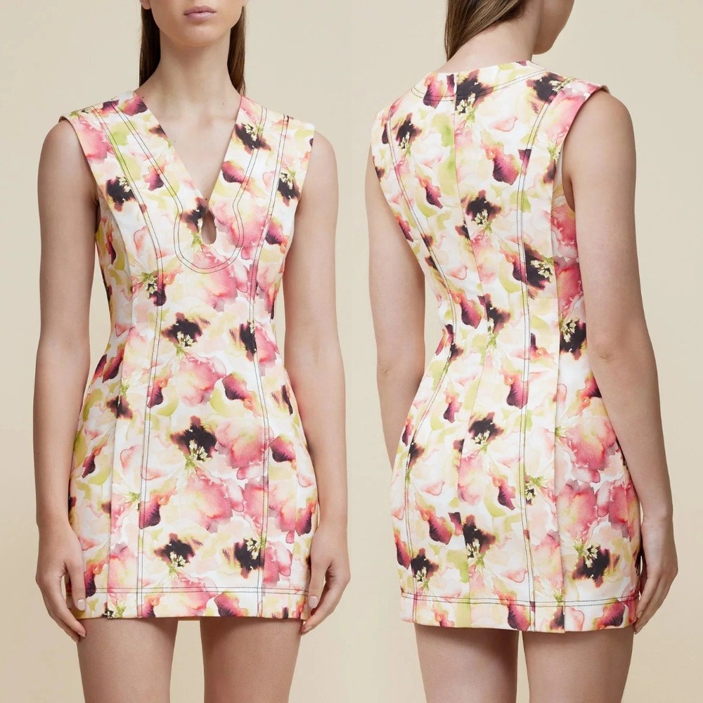 NWT Acler Dress Coolidge Mini Dress Print Floral V-Neck‎ Pink Minidress US 10